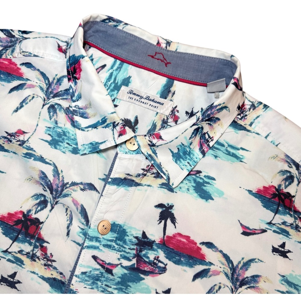 Tommy Bahama Coconut Point Island Zone Shirt XXL Tropical Sunset Palm Tree Print
